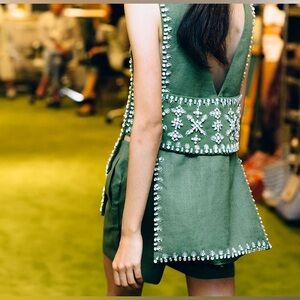 NWT TORY BURCH Rachel Embellished Linen Tabard Tank In Hills $895